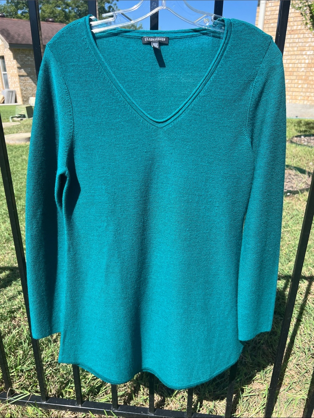 Eileen Fisher Teal V-Neck Knit Top